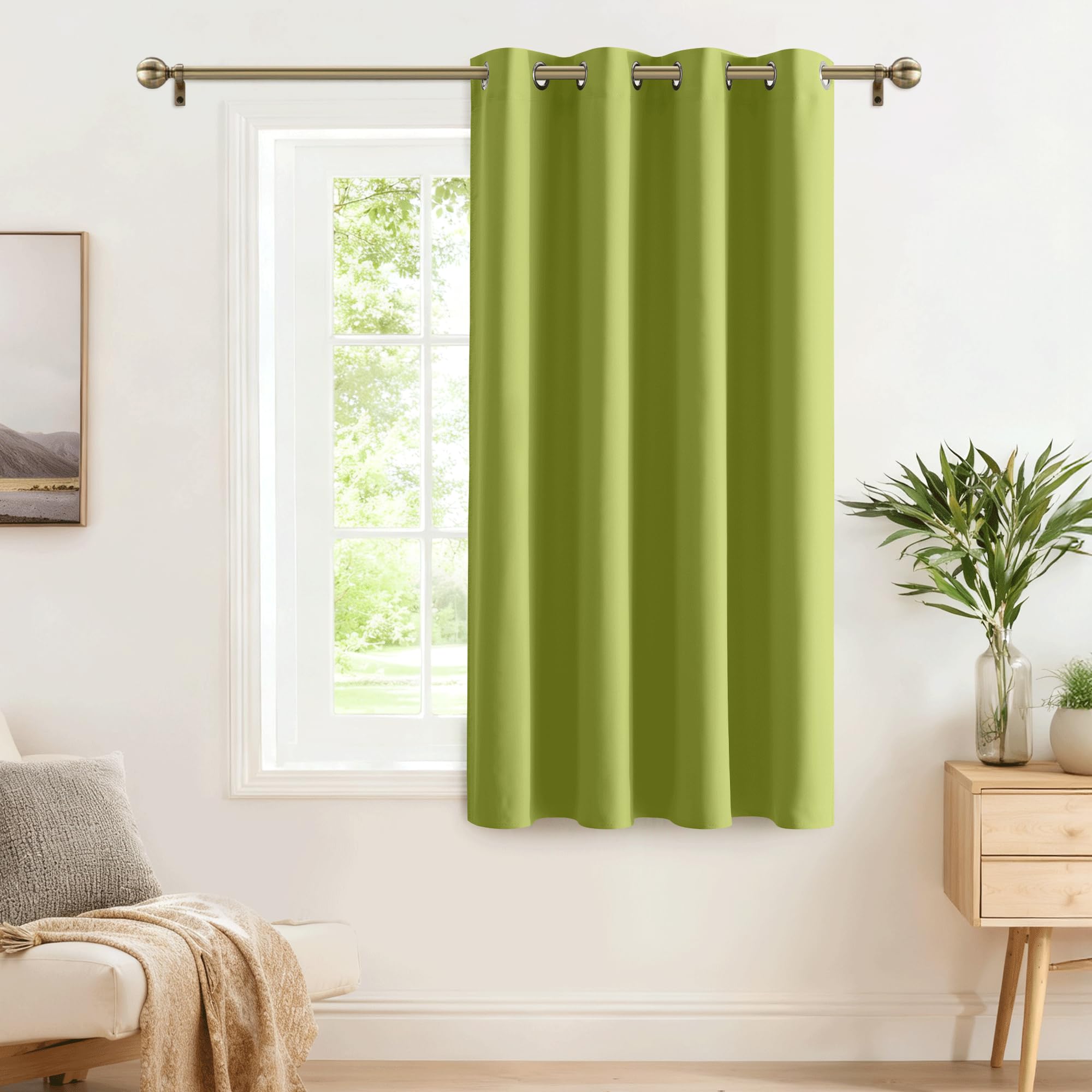 PONY DANCE Blackout Bedroom Door Curtain - Eyelet Thermal Black Out Privacy Curtain for Home & Kitchen, Nursery Decor, Girls' Room, Single Panel, 52x63 Inch, Fresh Green