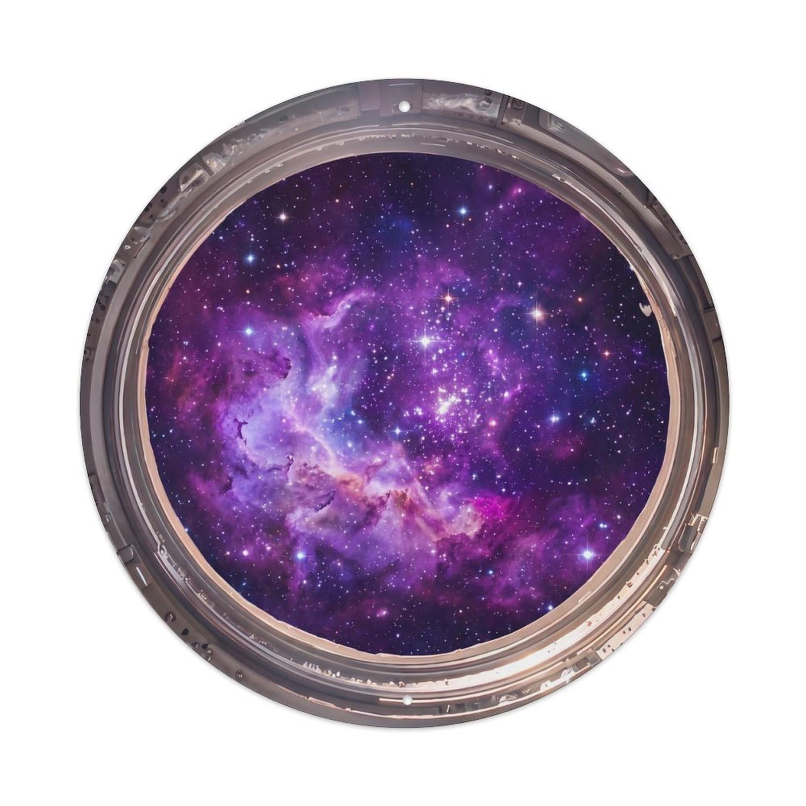 Purple Nebula Cloud from Space Station Porthole Metal Tin Sign