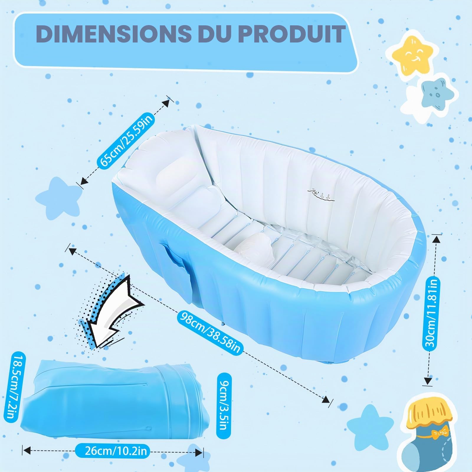Baignoire Gonflable pour Bébé Portable avec Pompe à Air Mini Piscine Nouveau-né