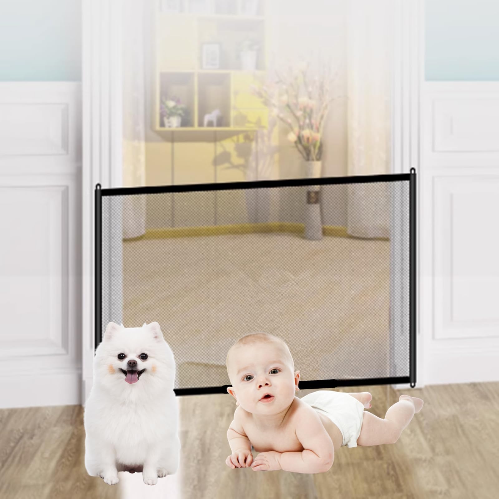 GNCLOUD Stair Gates for Baby, 110x70cm Baby Gate Stairs Baby Gates Dog Gates, Portable Mesh Dog Gates, Stair Gates for Dogs, Safety Gate for Pets or Baby, Black