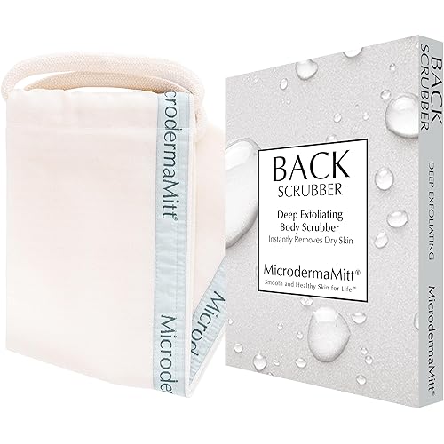 MicrodermaMitt Exfoliante profundo para la espalda para baño y ducha, removedor de piel muerta y seca, exfoliante de doble cara, paño de lavado