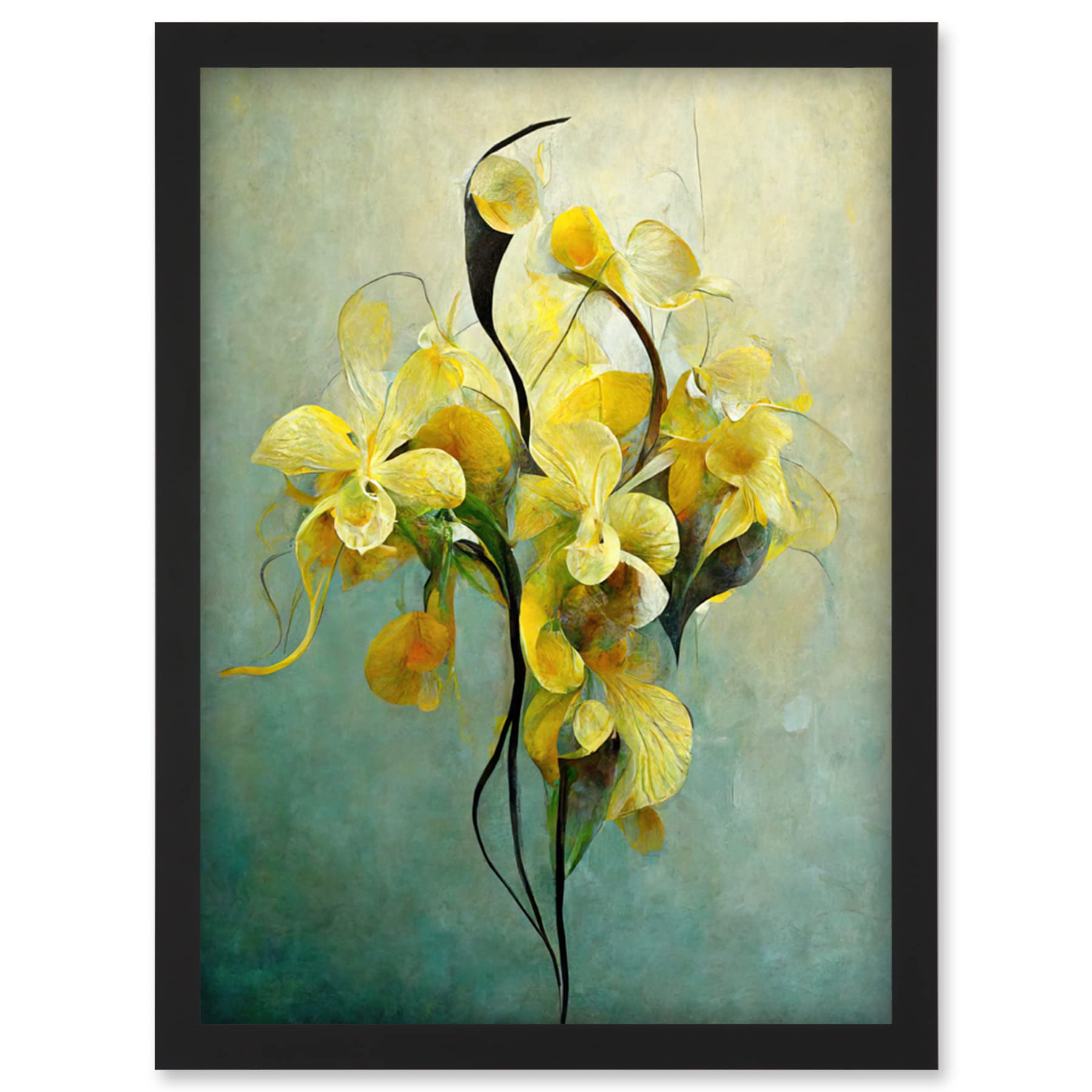 Doppelganger33 LTD Elegant Orchid Yellow Modern Artwork Framed Wall Art Print A4