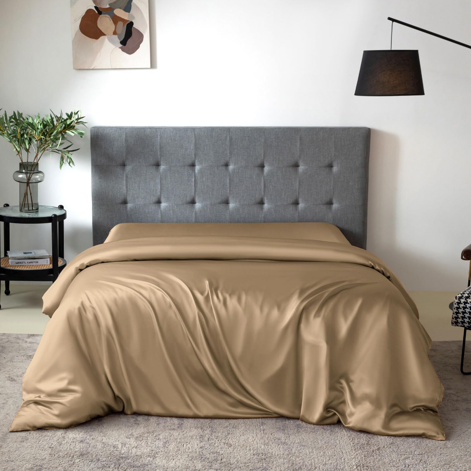THXSILK 100% Mulberry Silk Duvet Cover, 7A+ Silk Comforter Cover, Seamless Breathable Comforter Quilt Cover with Zipper Closure - Seamless, Ultra Soft, Durable, California King, Taupe