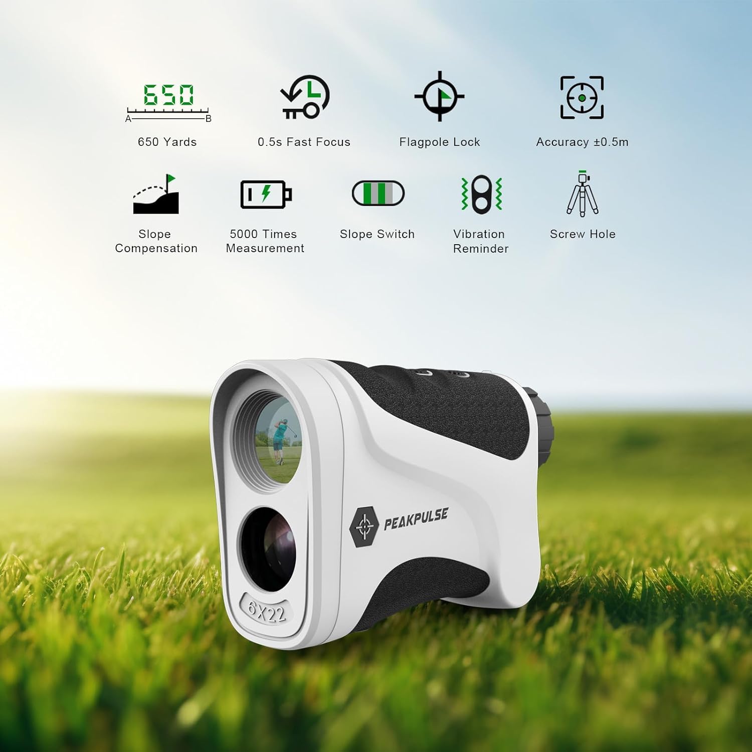 PeakPulse Rangefinder Golf 656 Yards Rangefinder with Flag-Lock, 6X Magnification,Vibration,Distance Measurement,The Most Suitable Gift for Golfers