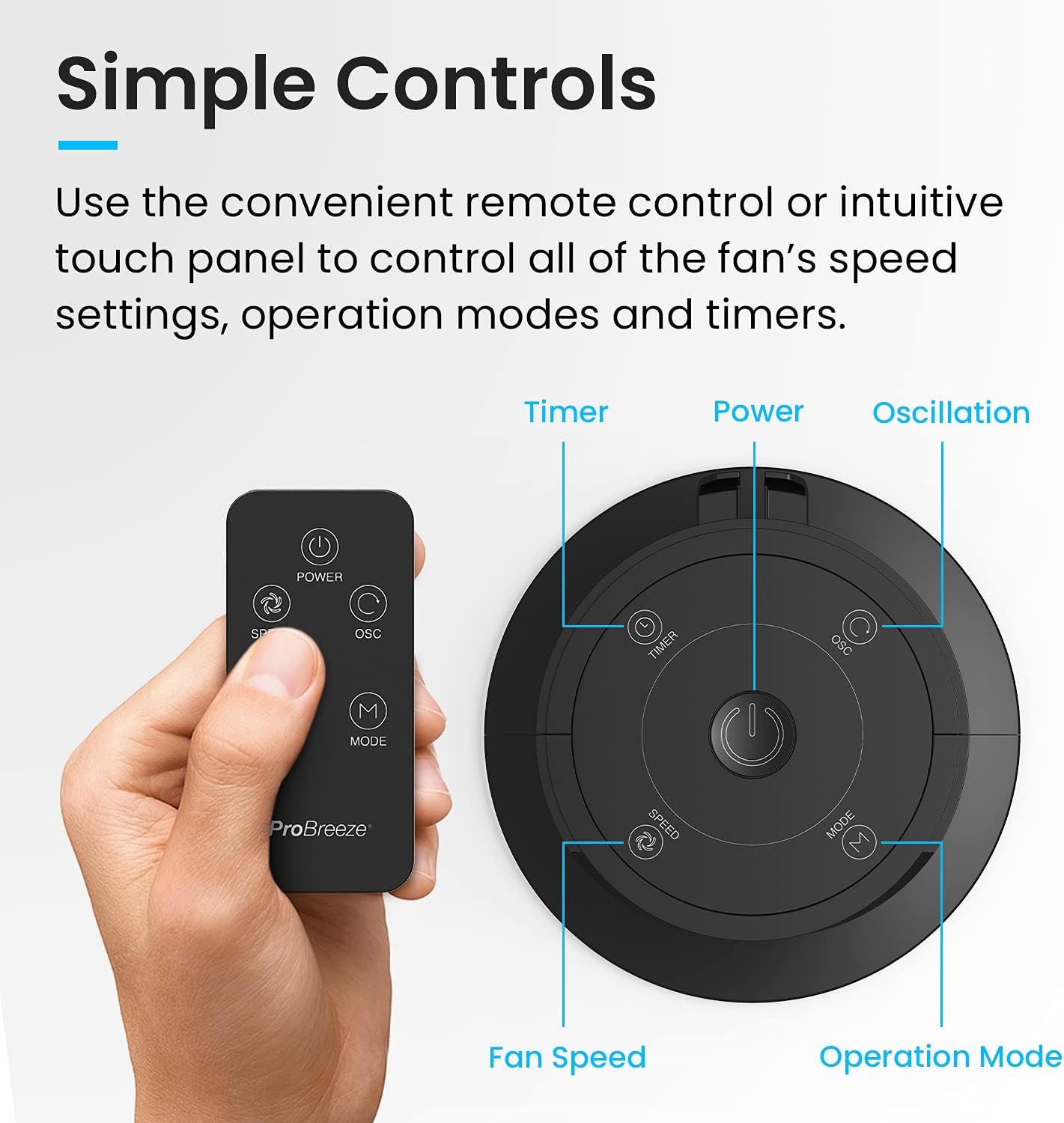 Pro Breeze 46" Oscillating Tower Fan with Remote, Floor Standing Fan Oscillating 70° - Powerful Quiet 45W Cooling Fan for Bedroom, 3 Speed, 4 Modes, 12 hr Timer - Bladeless Tower Fans for Room
