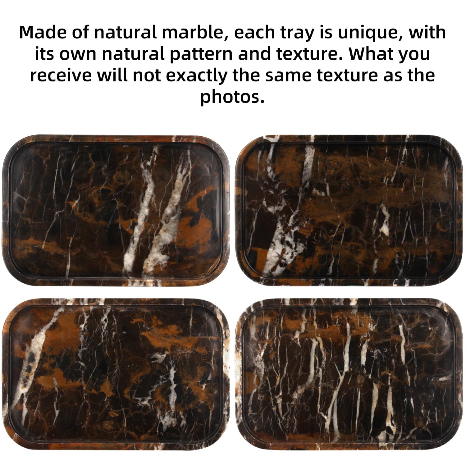 Vassoio da Bagno in Marmo Naturale per Cucina e Bagno, Vassoi Decorativi in Pietra da Appoggio Svuotatasche Ingresso per Caffè, Profumi, Gioielli e Trucchi (Oro Nero, 30 x 20 x 1.8 cm)