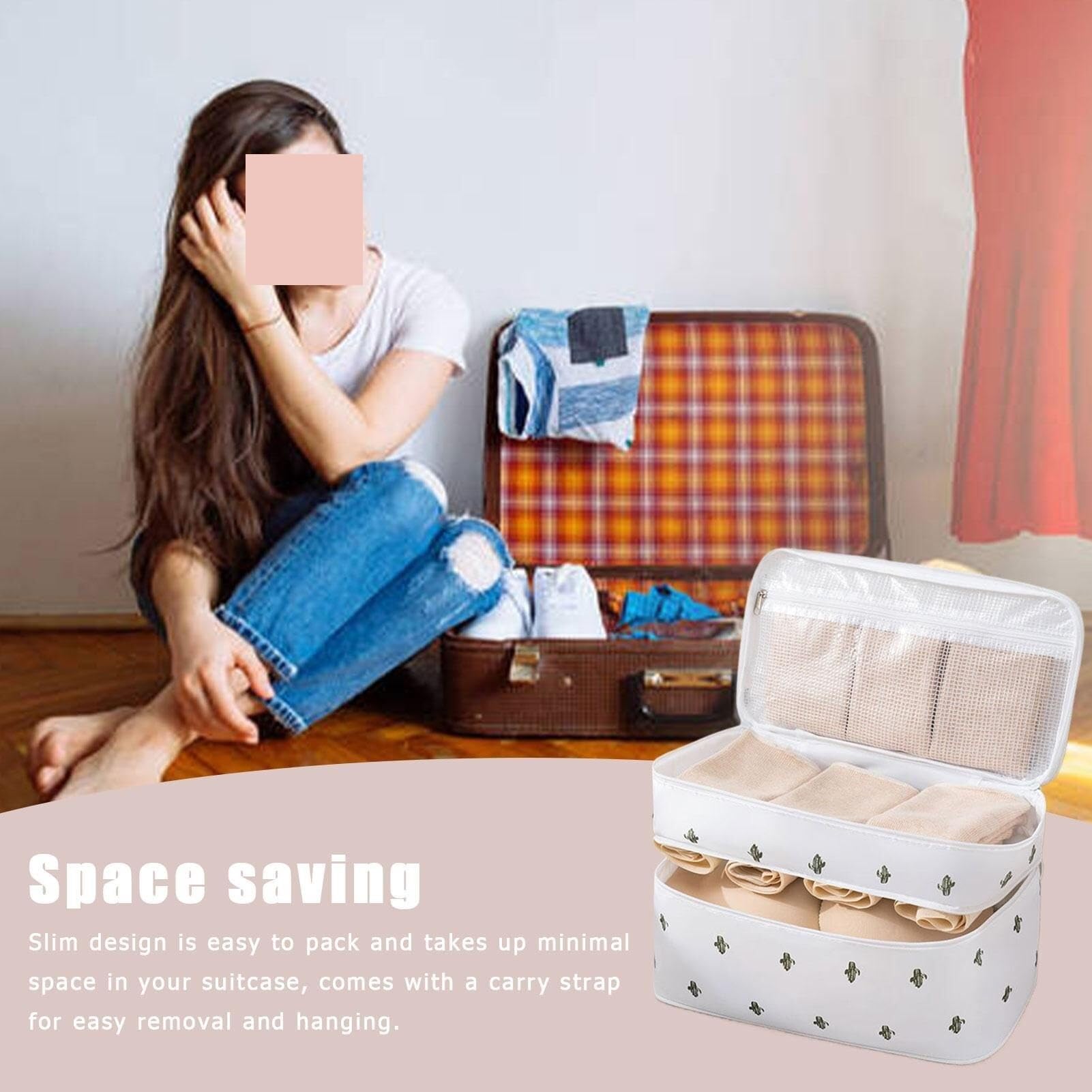 Organizer da viaggio for biancheria intima, borsa portaoggetti for reggiseni e lingerie, accessorio multifunzione for riporre la biancheria intima.(White)