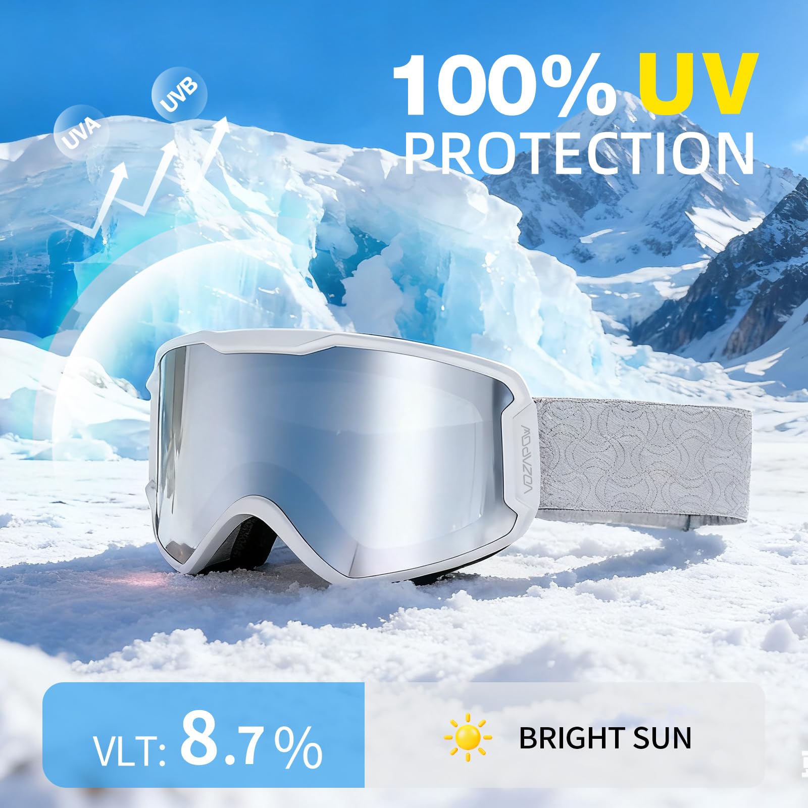 Lunettes de ski avec verres HD, protection 100 % UV, anti-buée pour hommes, femmes, jeunes