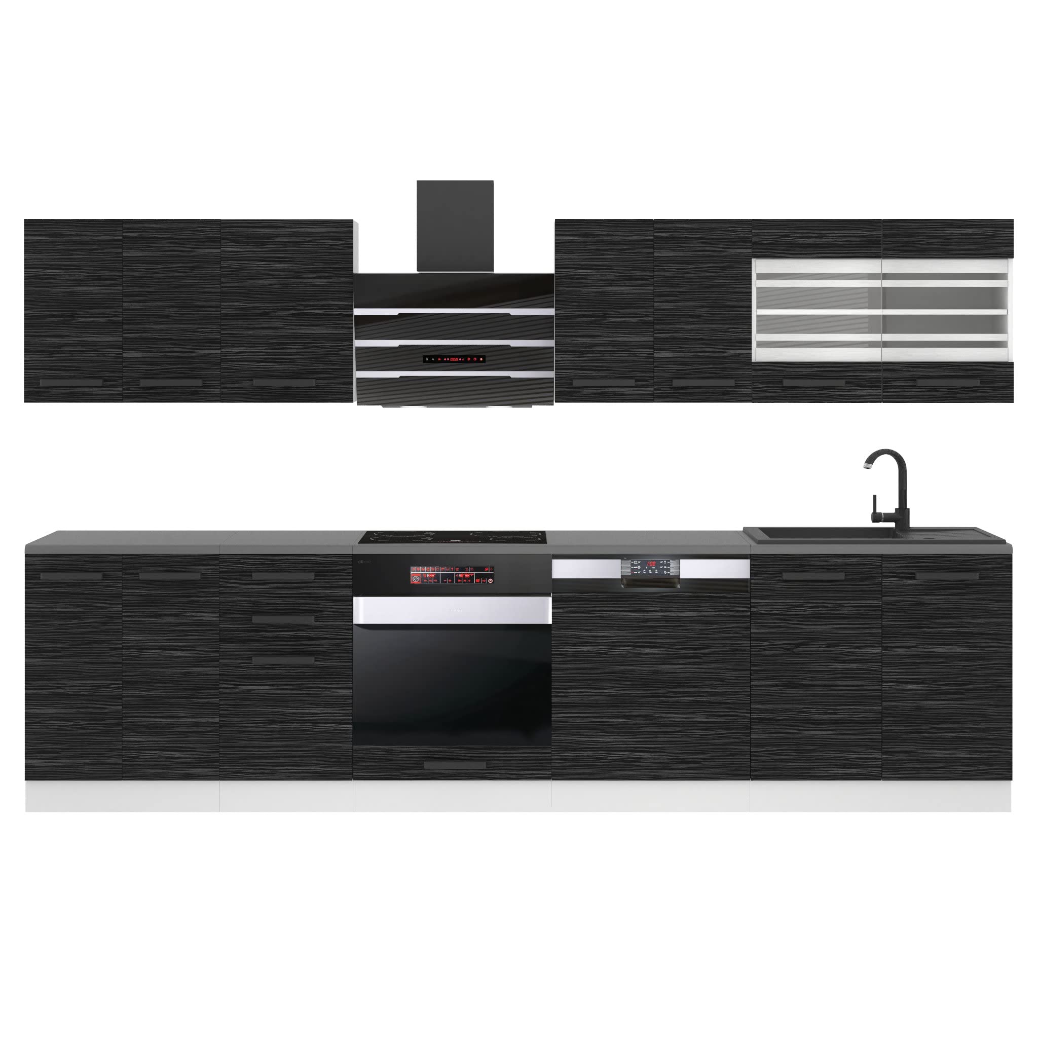 BELINI cucina 300 cm Lucy, senza piano di lavoro, ebano reale