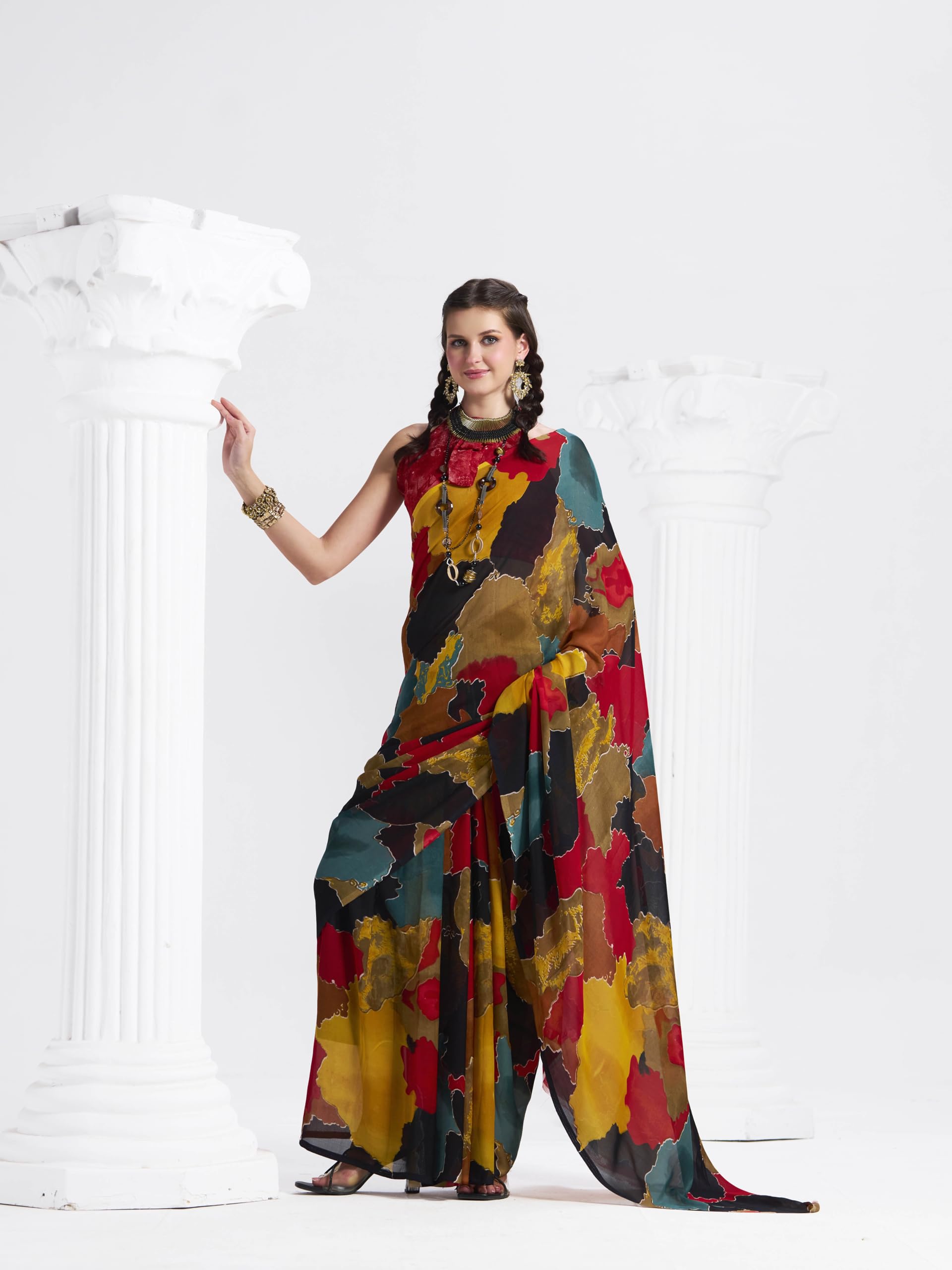 Women's Stylish Printed Georgette Saree with Matching Unstitched Blouse Piece -AVF_1819_1-image-13