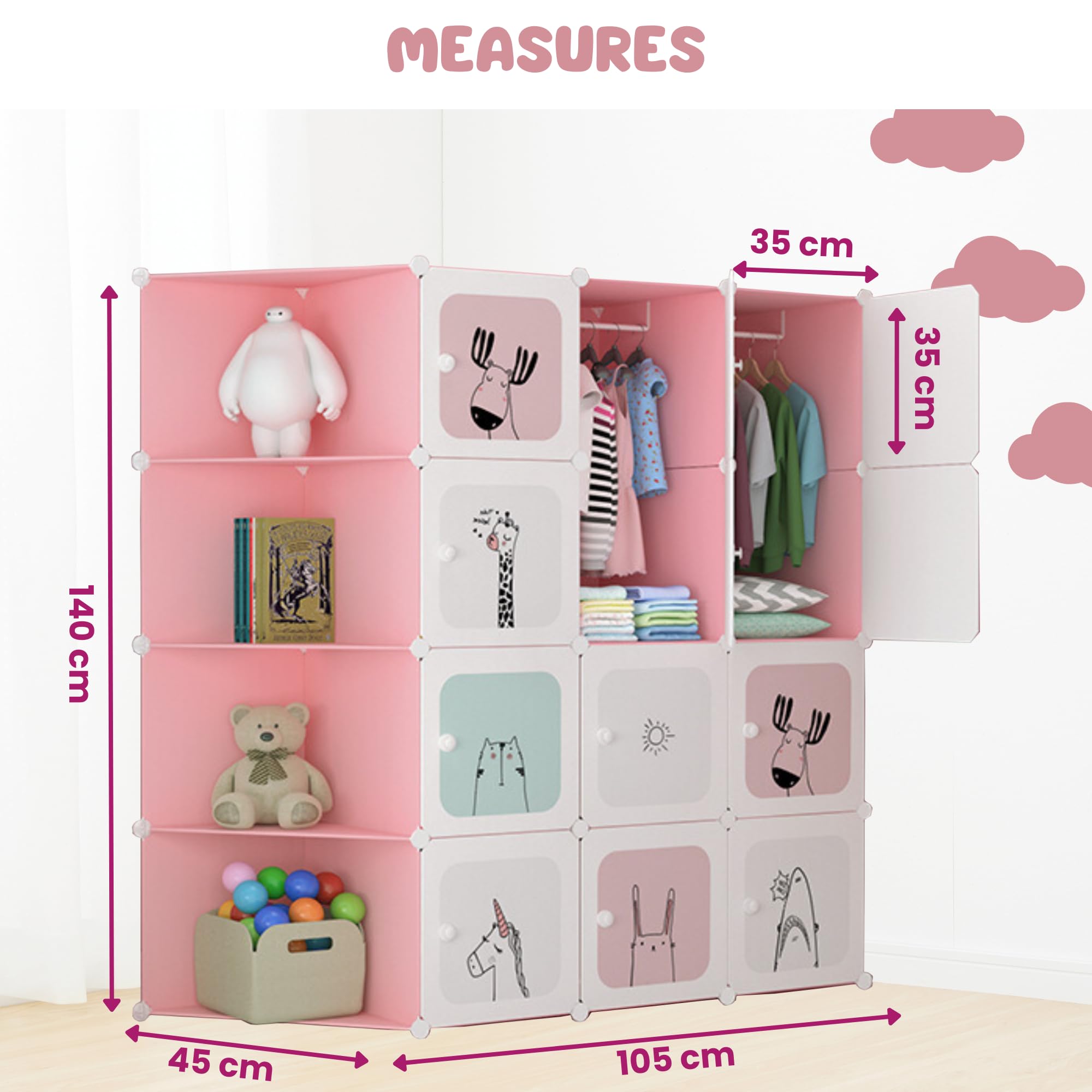 MAGIC SELECT Armario Modular Infantil 16 Módulos 140x105 cm Rosa