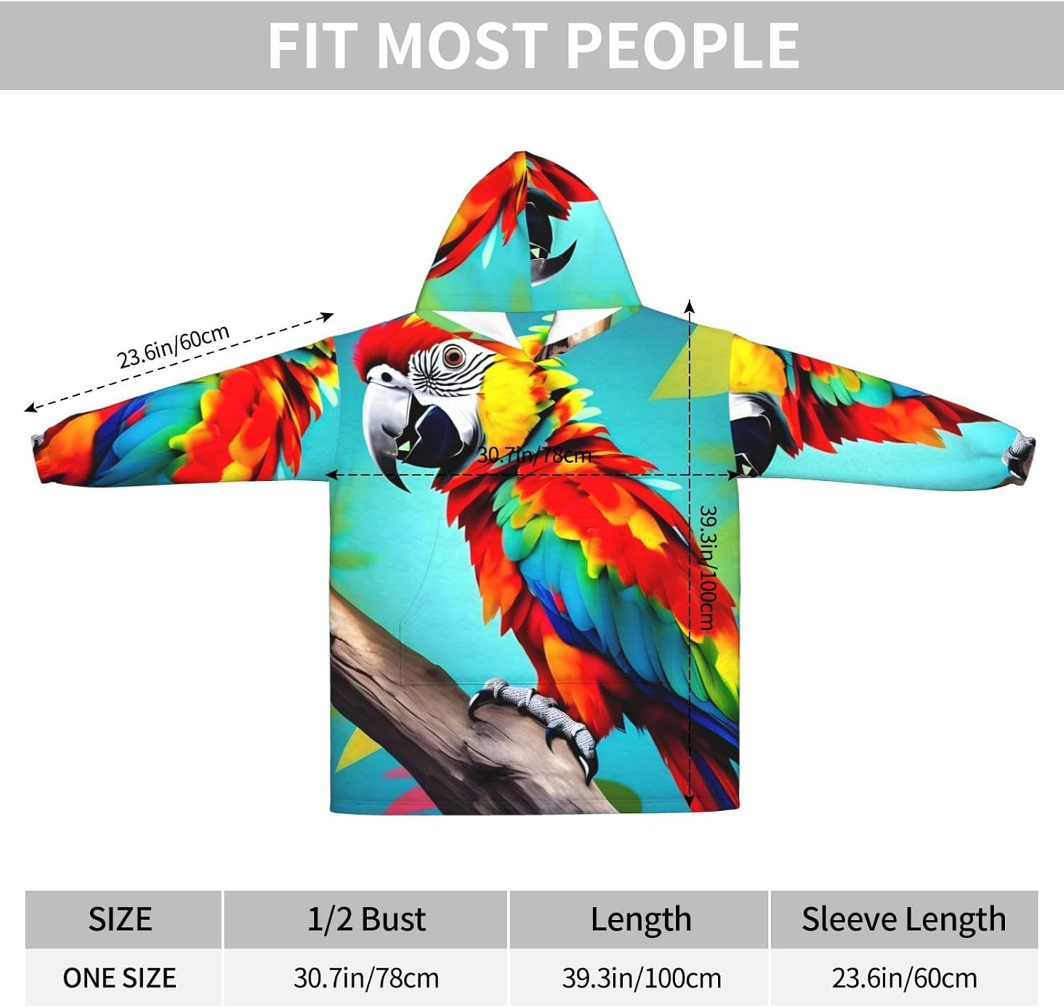 Parrots On Tree Print Cozy Oversized Blanket Hoodie Soft And Warm Wearable For Winter And Christmas