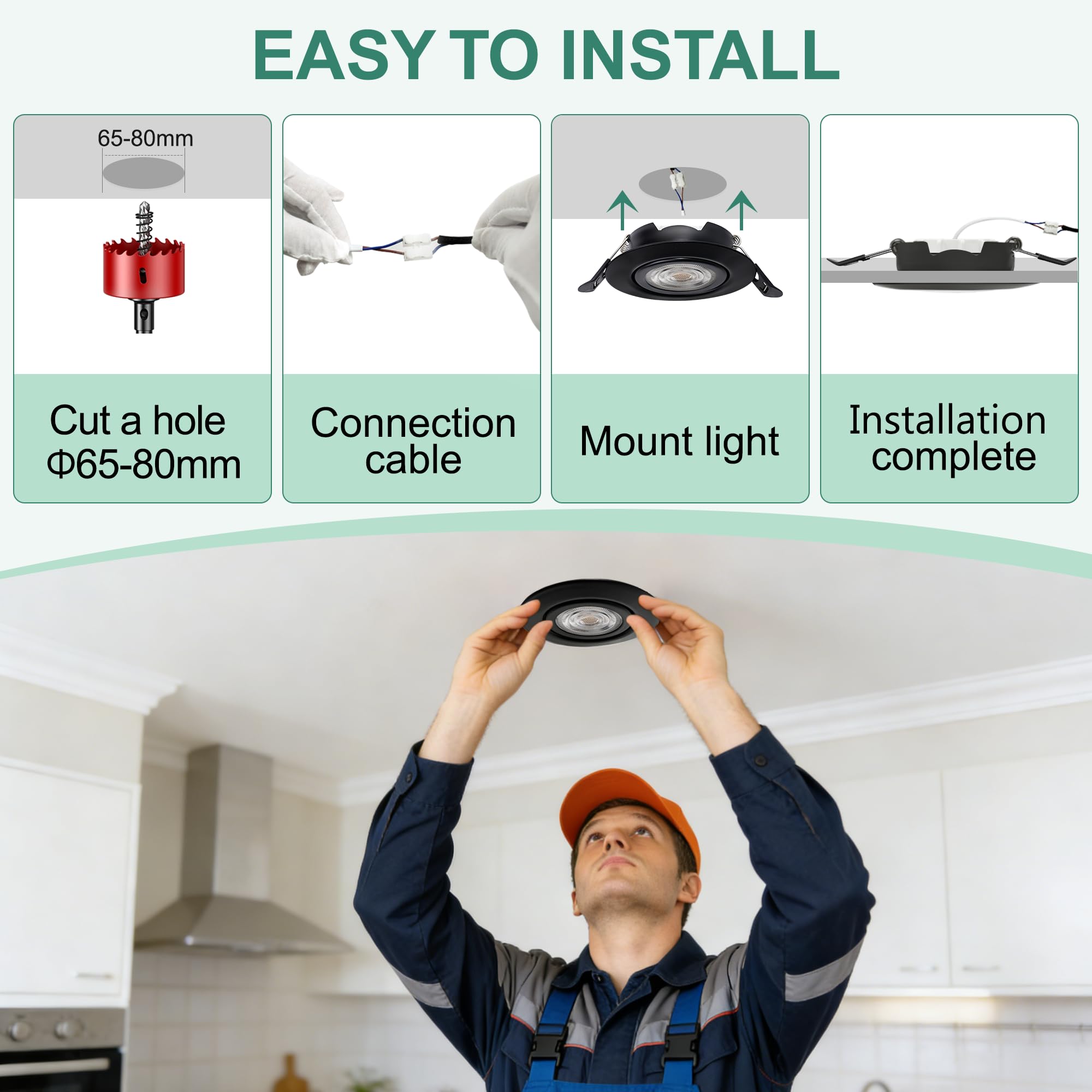 Downlight LED Techo Empotrable Regulable 230V, 5.5W 600LM IP44 Ojos de Buey Ultrafino 68mm, 45° Rotable Focos LED Interior Techo 2700K Blanco Calido Foco Empotrable para Baños, Negro 6 Pack