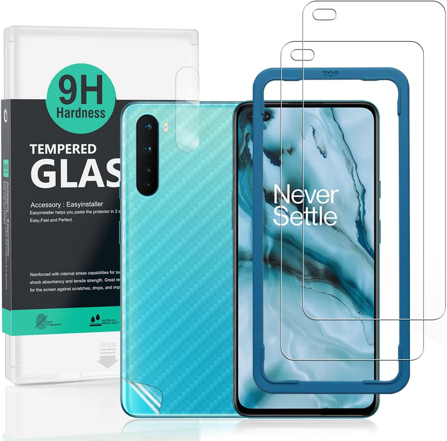 IBYWIND For Oneplus Nord Screen Protector, 2 Pack 9H Hardness Tempered Glass,With 1Pc Camera Lens Protector,1Pc Back Carbon Fiber Film,Easy to install