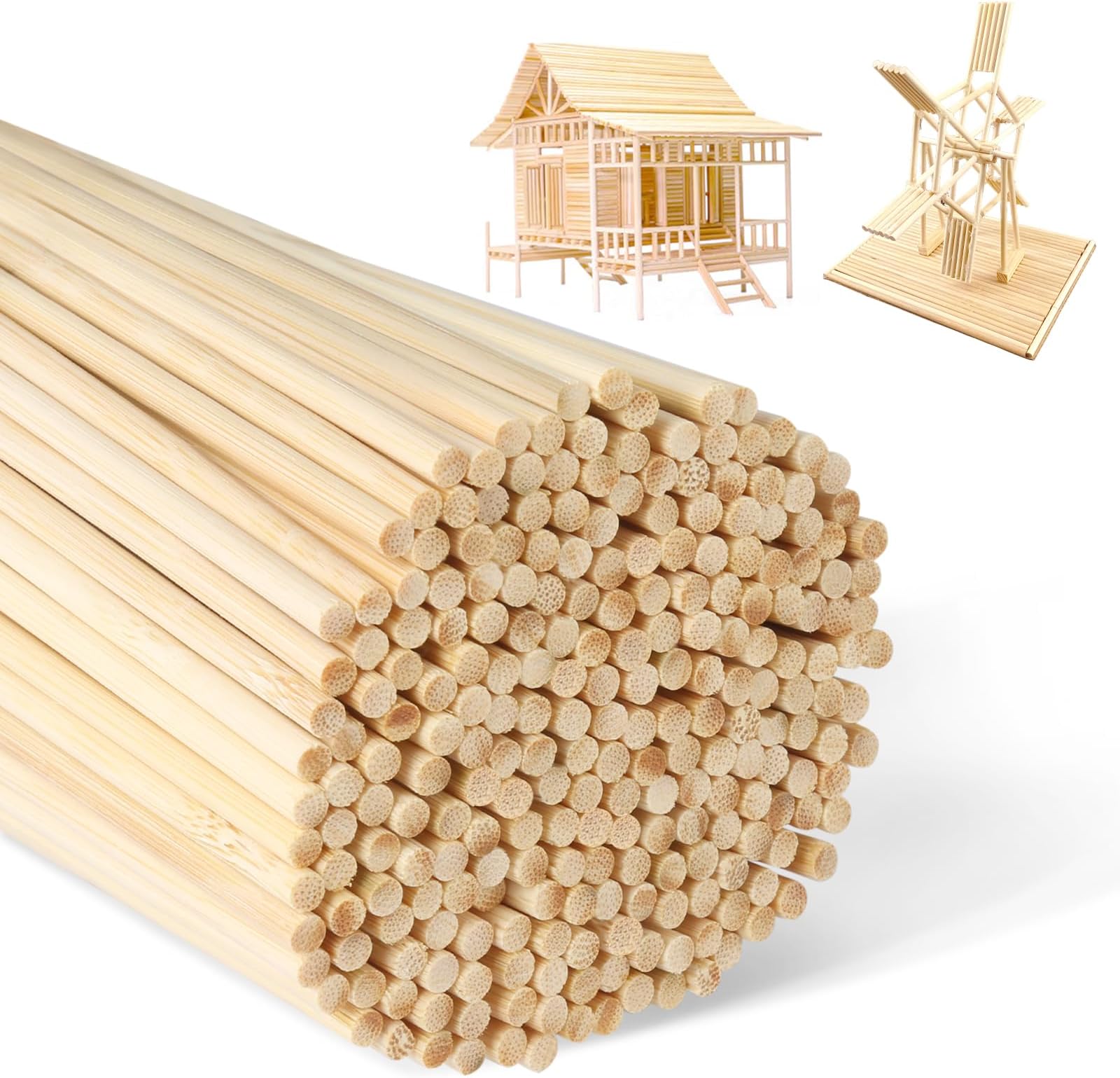 lahnao 200Pcs Wooden Dowel Rods, 200 x 4 mm Wooden Sticks, Natural Bamboo Dowling Rods, Unfinished Round Balsa Wood Sticks for Craft, Building Model, Art Work, Home Decorations