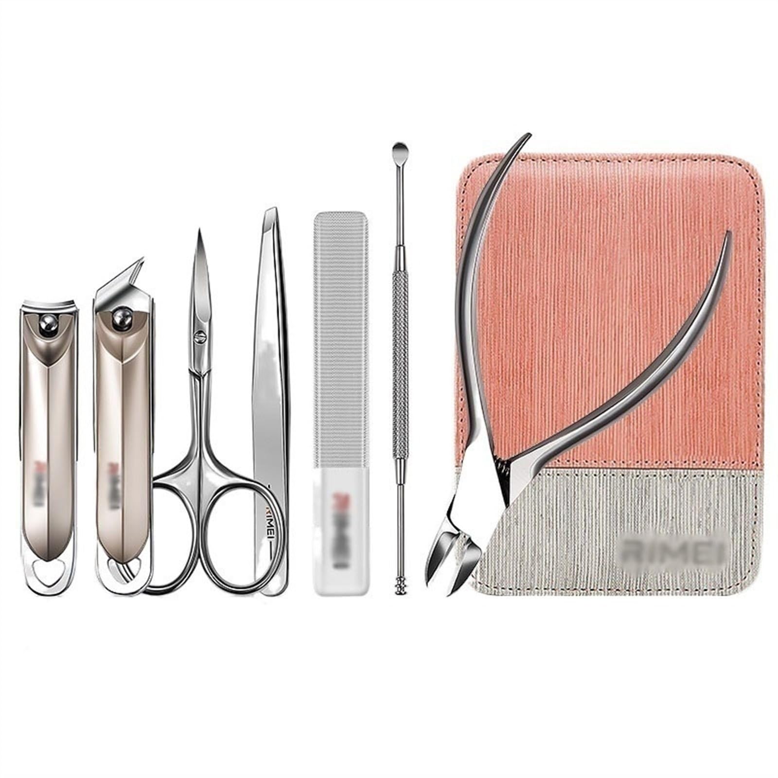 Kit de manicura para Hombres y Mujeres, Kit Profesional de pedicura de 7 Piezas con cortauñas de Acero Inoxidable, Estuche de Viaje portátil de Cuero con Cremallera.