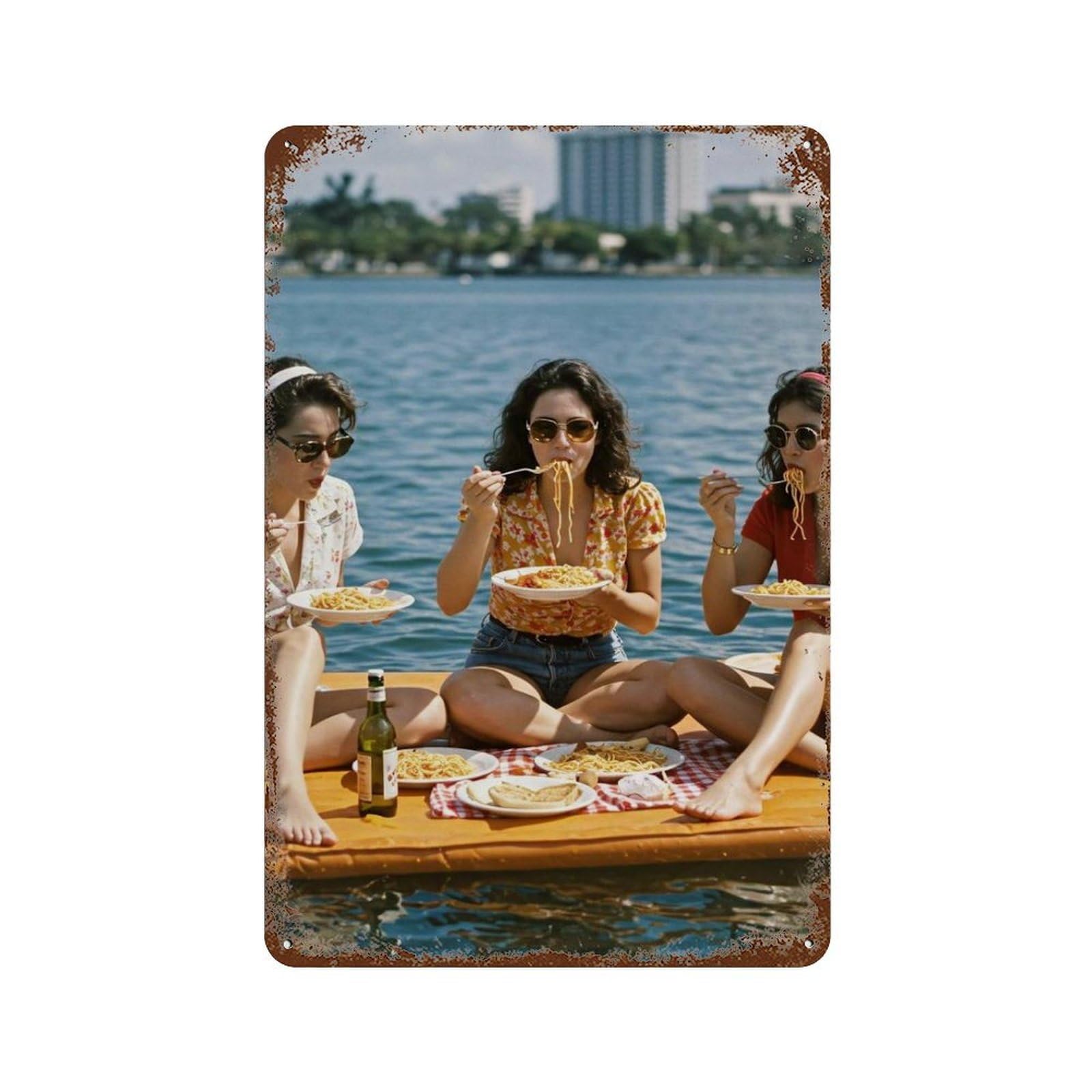 xiaoxiaoshen Picnic on Lake, Photography Prints Wall Decor Art Metal Tin Poster Modern Home Decor Art Home Bar Shop Decorations Vintage Sign 30x20cm
