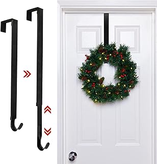 Wreath Hanger for Front Door Glass Door, Adjustable Over Door Wreath Hanger from 14.5" to 25" inch Wreath Hook, 20 lbs Larger Door Upgrade Wreath Hanger Christmas Fall Wreaths Decorations Hook
