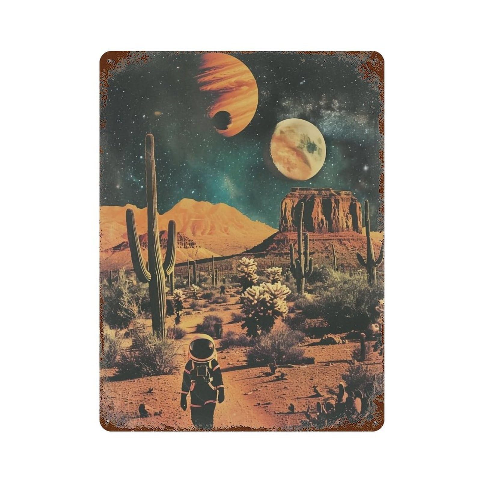 Cartel de metal vintage de gato vaquero espacial en hierro resistente para decoración de pared 8