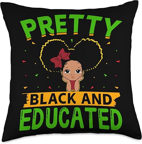 Pretty Educated African Pride Black History Month Throw Pillow, 18x18, Multicolor