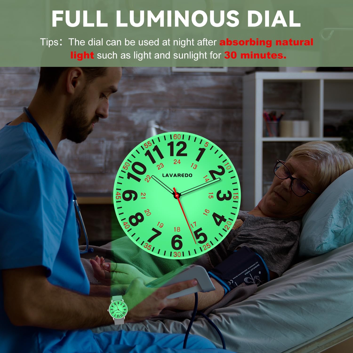 Nurse Watch for Nurses Doctors Women Men,Waterproof Analog Watches with Luminous Dial and Japanese Quartz Movement,Easy to Read Military Time Watch with Second Hand, 12/24 Hours,Silicone Band