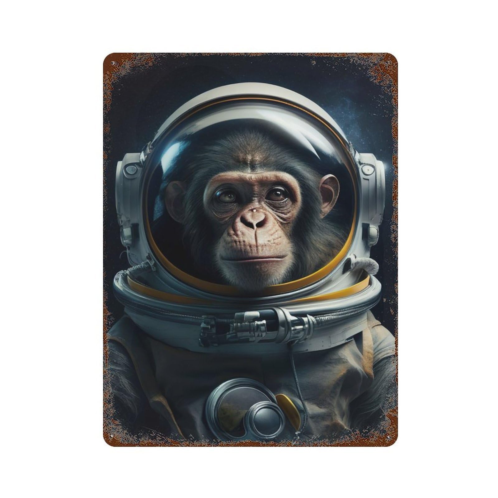 Retro Metal Sign with Astronaut Space Monkey Design 15.7"x11.8", for Pub, Kitchen And Man Cave Decor, Rustic Home Decor