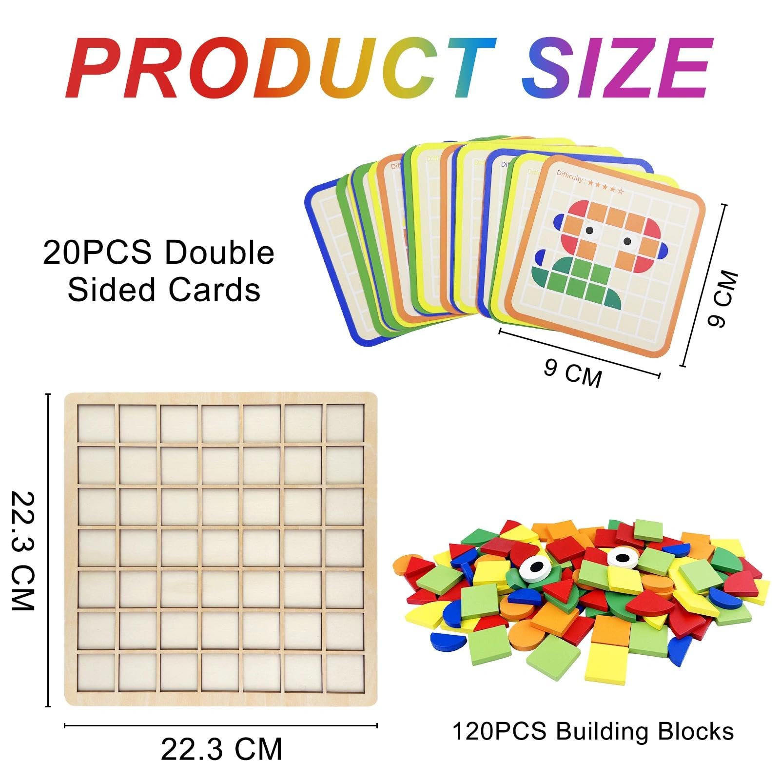 120 Piezas Puzzle de Mosaico Madera con 20 Tarjetas, Rompecabezas con Forma Geométrica, Juguete Puzzles de Tangram, Bloques de Patrones de Madera, Juguetes Montessori Niños 3 4 5 6 Años