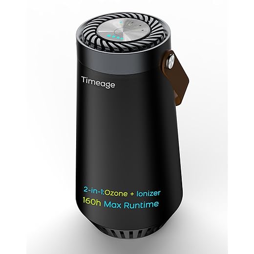 Ozone Generator for Car, 2-in-1 Ozone Machine+ Air Ionizer to Clean Pet Odor, Cigarette Smell, Dust,Pollen for Travel, Home, Portable Size, Filterless, Rechargeable,Odor Deodorizer