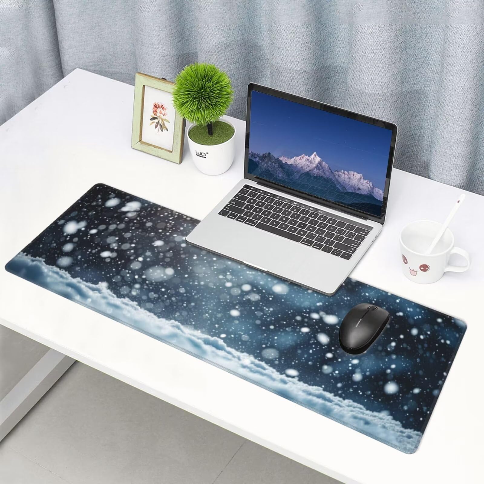 Tappetino Mouse, Tappetino Mouse Gaming Grande XXL 1500x800x3mm Tappetino Scrivania Mouse Pad, Base in Gomma Antiscivolo, Bordi Cuciti,Lavabile, Mousepad per Ufficio e Gaming (fiocchi di neve) R-701