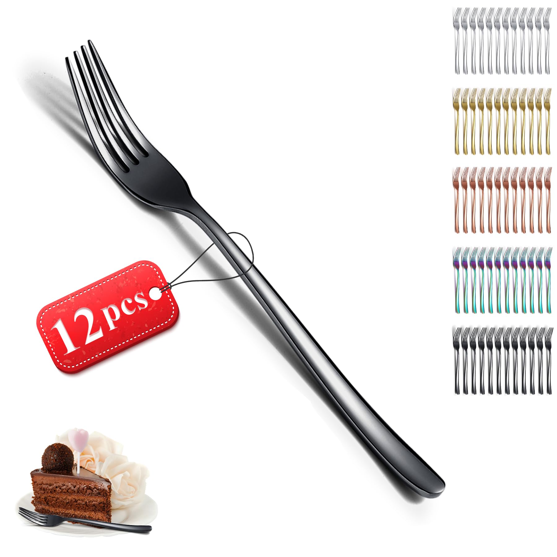 Kyraton Black Dinner Forks Set of 12, 8.15" Stainless Steel Table Forks Silverware Set for Home, Restaurant, Hotel, Dishwasher Safe