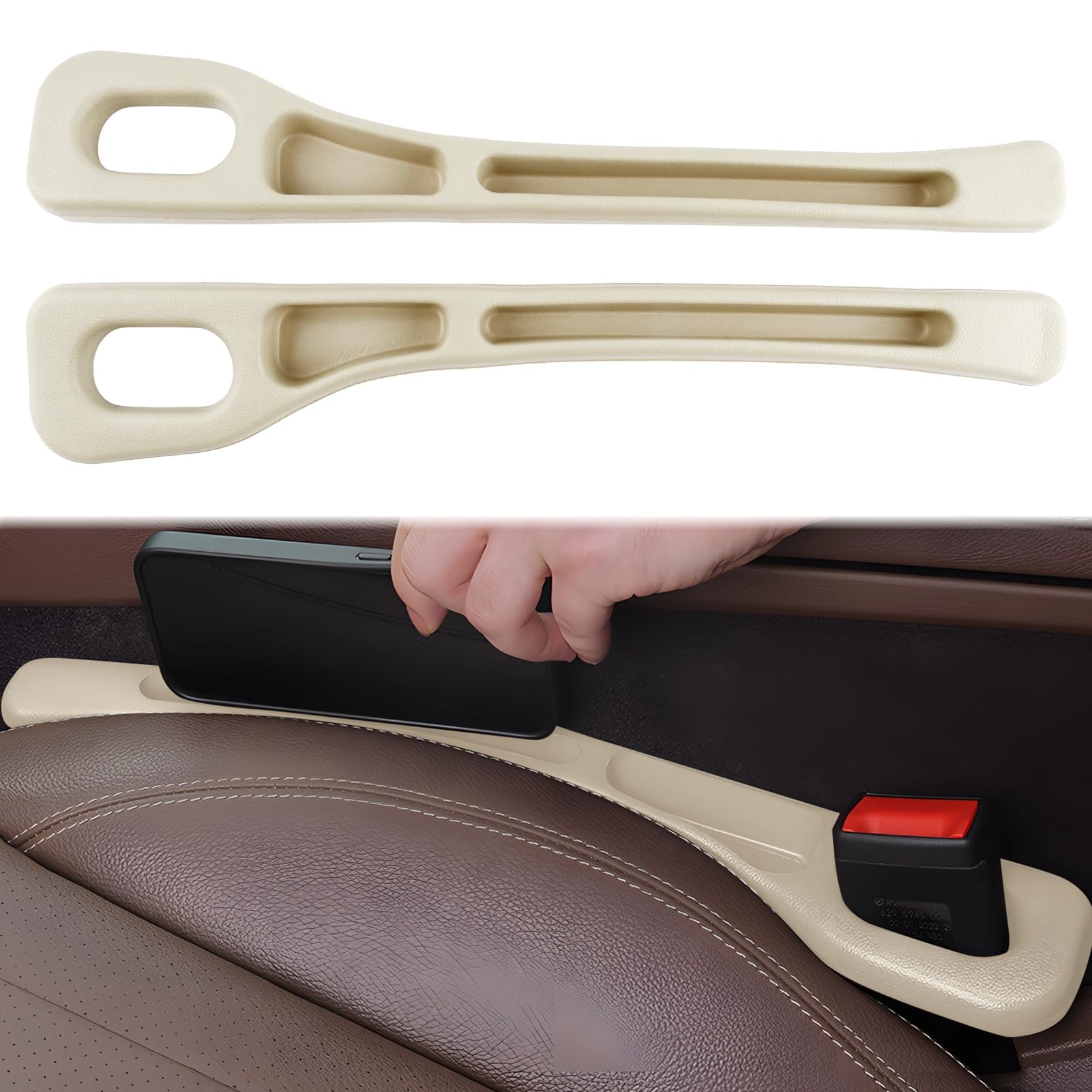 eModwey 2er Set Aufbewahrungsbox für Autositze, Neuest Autositz Gap Organizer Storage Box, Universelle Aufbewahrungsbox für Autositze, Passend für Autos, SUVs und LKWs, Beige