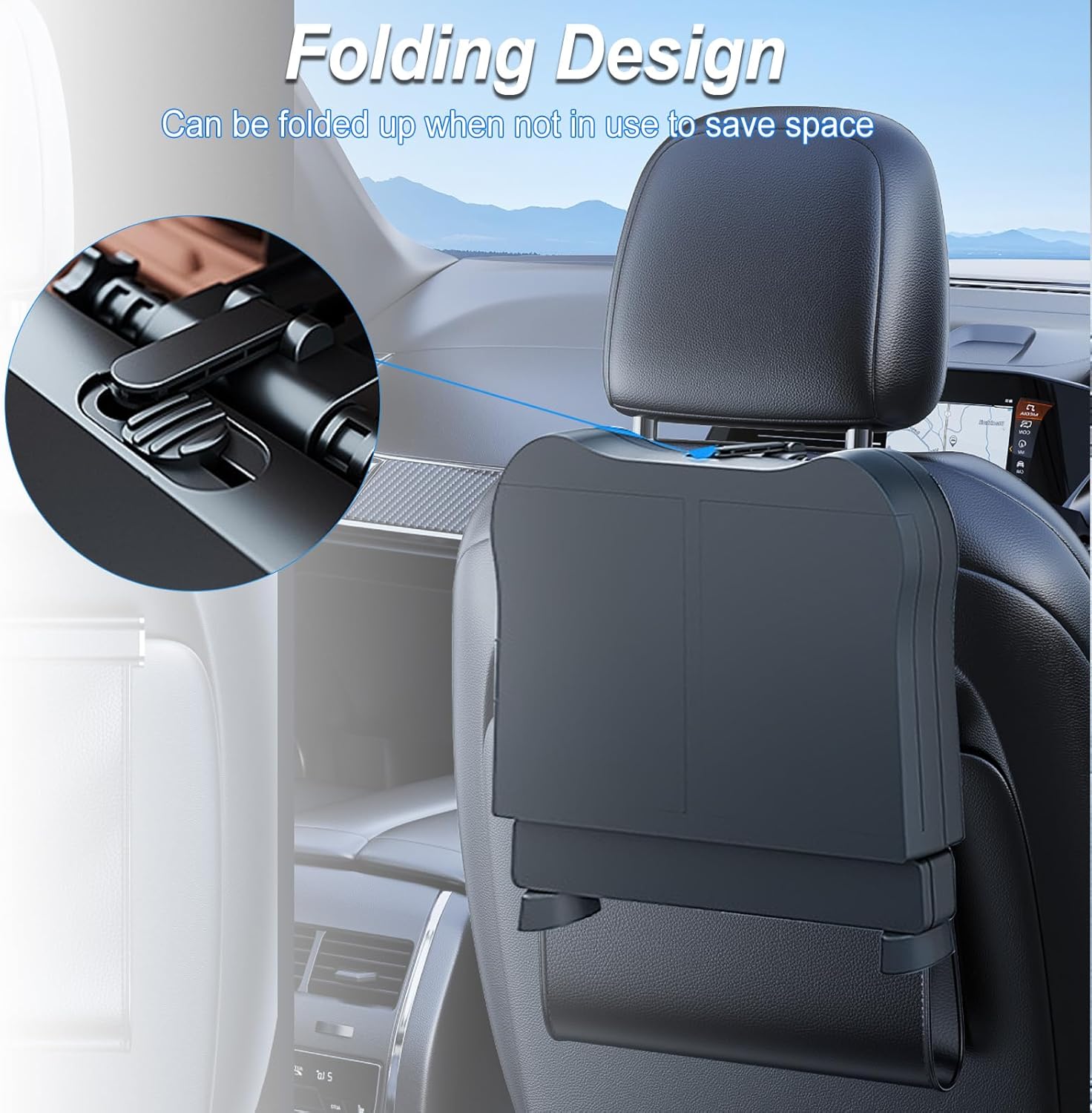 Car Steering Wheel Desk & Back Seat Headrest Table Travel Car Accessories, Height Adjustable for Food Drink and Writing Laptop Work.