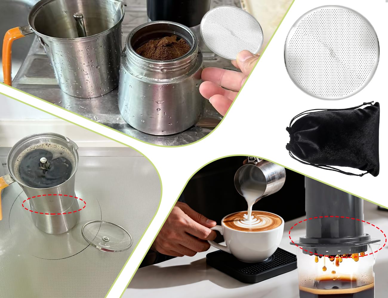 2 Filtry do kawy, mikrofiltry metalowe, wielokrotnego użytku i możliwe do prania, kompatybilne z maszynami do kawy AeroPress, używane do włoskiej i amerykańskiej kawy