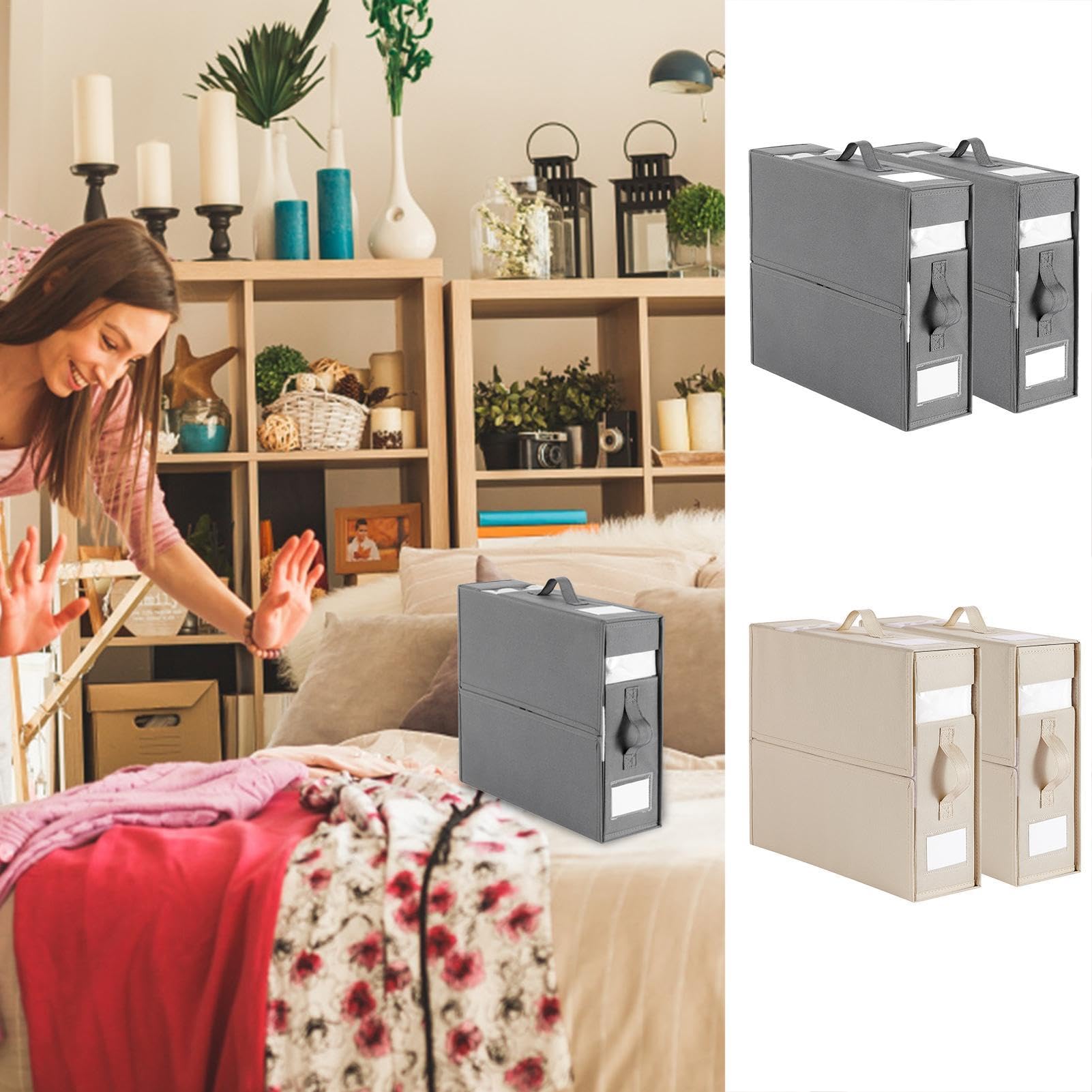 Set di 2 organizer per lenzuola, contenitori per biancheria da letto, con chiusura a cerniera, comoda borsa per lenzuola, 38 x 33 x 11,5 cm | Set di lenzuola da da 2 pezzi, organizzatori e contenitori, organizzatori per armadio con finestra, scatola pie