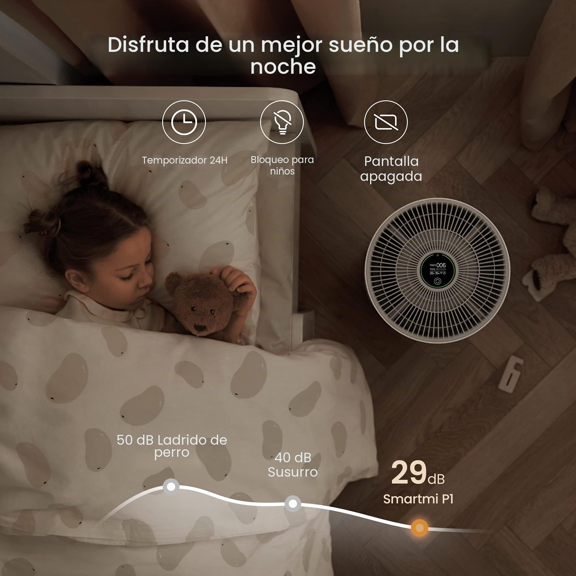 smartmi Purificadores de aire HEPA para el hogar, habitación grande, funciona con el filtro HEPA verdadero Alexa, H13, elimina el olor, humo de mascotas, polen TVOC PM2.5, limpiador de aire silencioso