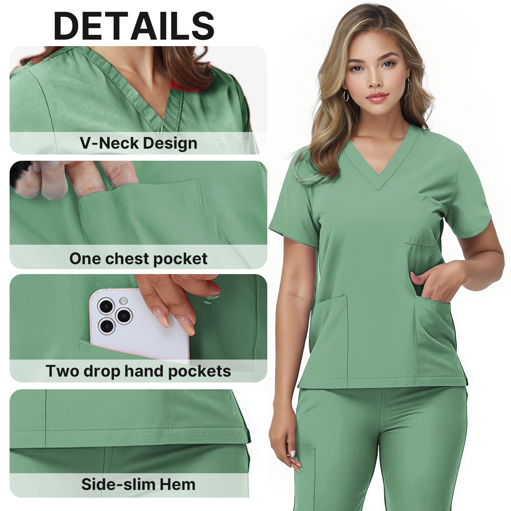 Ensemble médical pour femme, uniforme d'infirmière, haut à col en V et pantalon de jogging à cordon de serrage avec poches multiples
