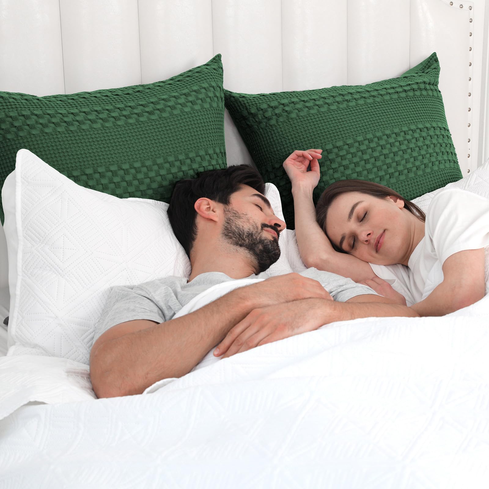 PHF 100% Cotton Waffle Weave Euro Sham Covers, 2 Pack 26" x 26" Pillow Covers for Elegant Home Decorative, No Insert, Decorative Euro Throw Pillow Covers for Bed Couch Sofa, Dark Green