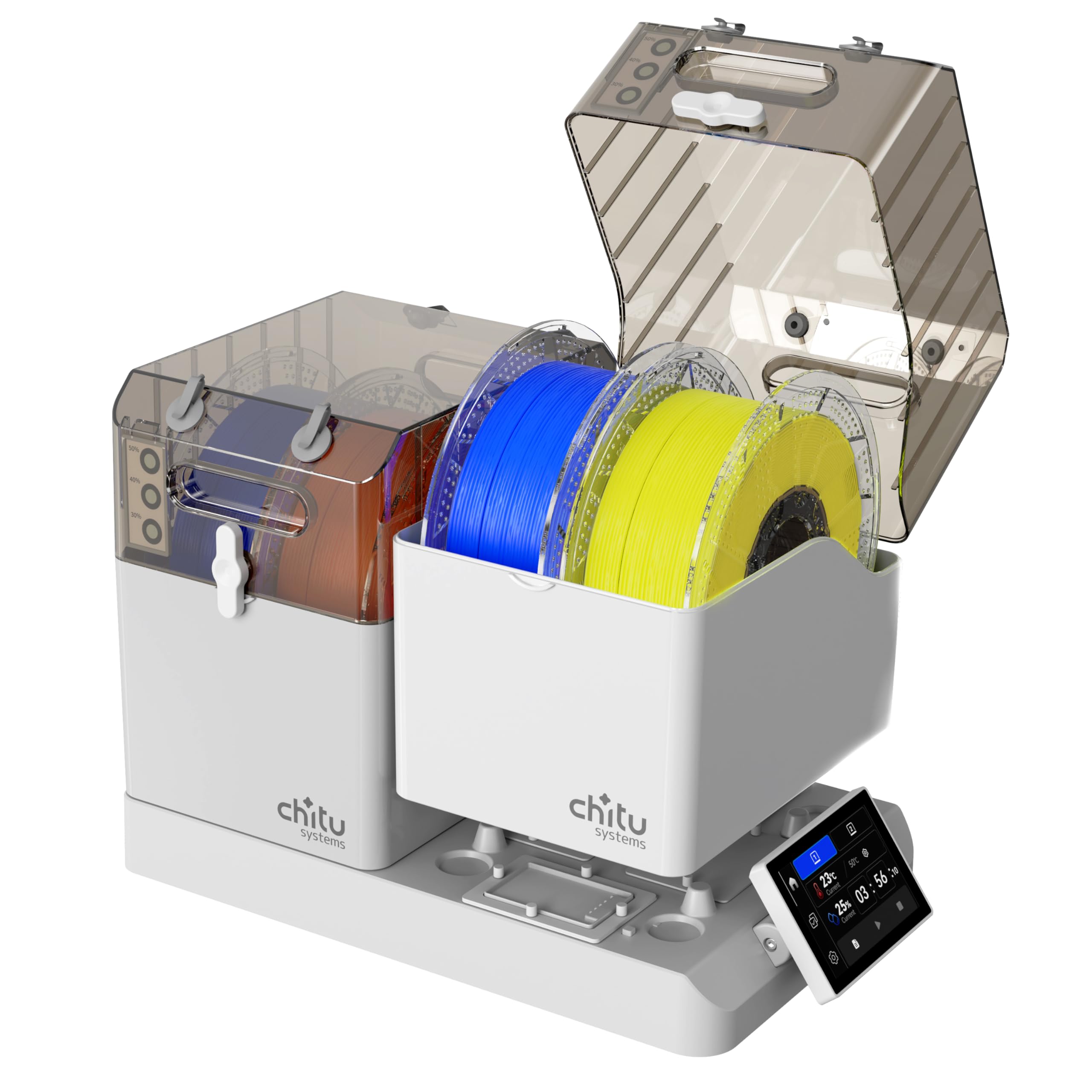 Chitu Systems FilaPartner E1 Filament Trockner – 4 Rollen mit 2 unabhängig temperaturgesteuerten Kammern, 10% energiesparender, kompatibel mit AMS Lite, Trockenbox für PLA/ABS/TPU/PETG
