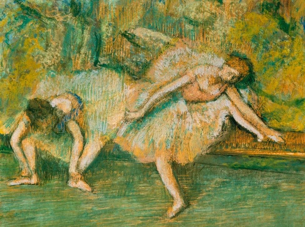 Peinture Deux danseuses sur un banc Degas crée un salon élégant