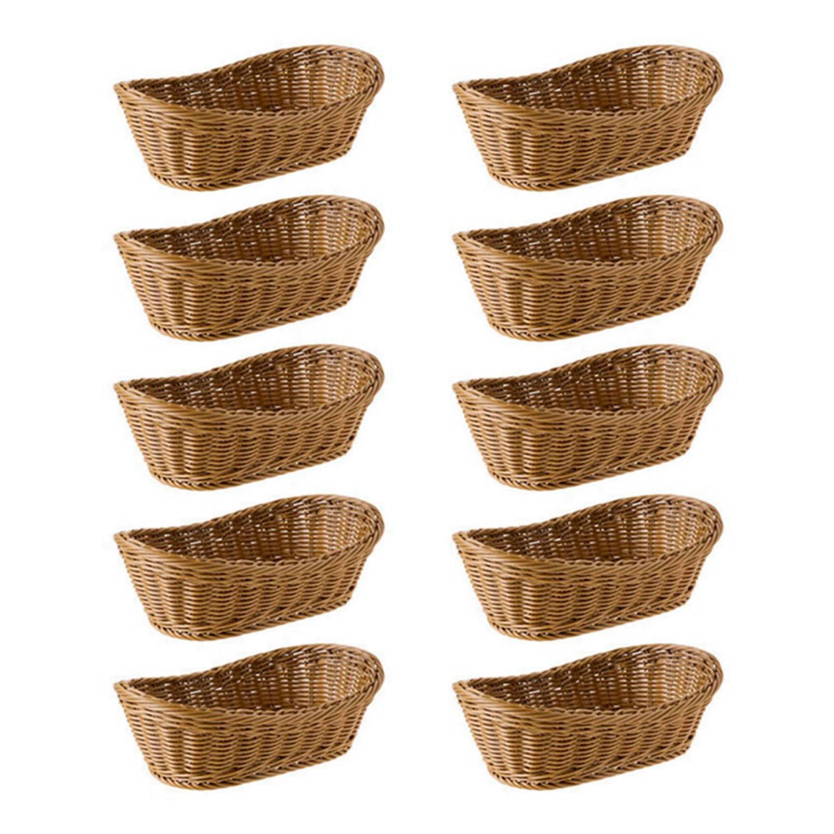 Hndhbfgrt 10X Oval Wicker Woven Bread Basket, 10.2Inch Storage Basket for Food Fruit Cosmetic Storage Tabletop and Bathroom