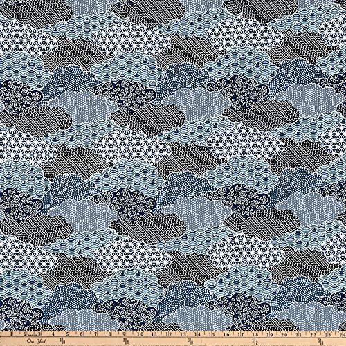 The Moon Rabbit Oriental Abstract Garden Blue, Quilting Fabric by the Yard