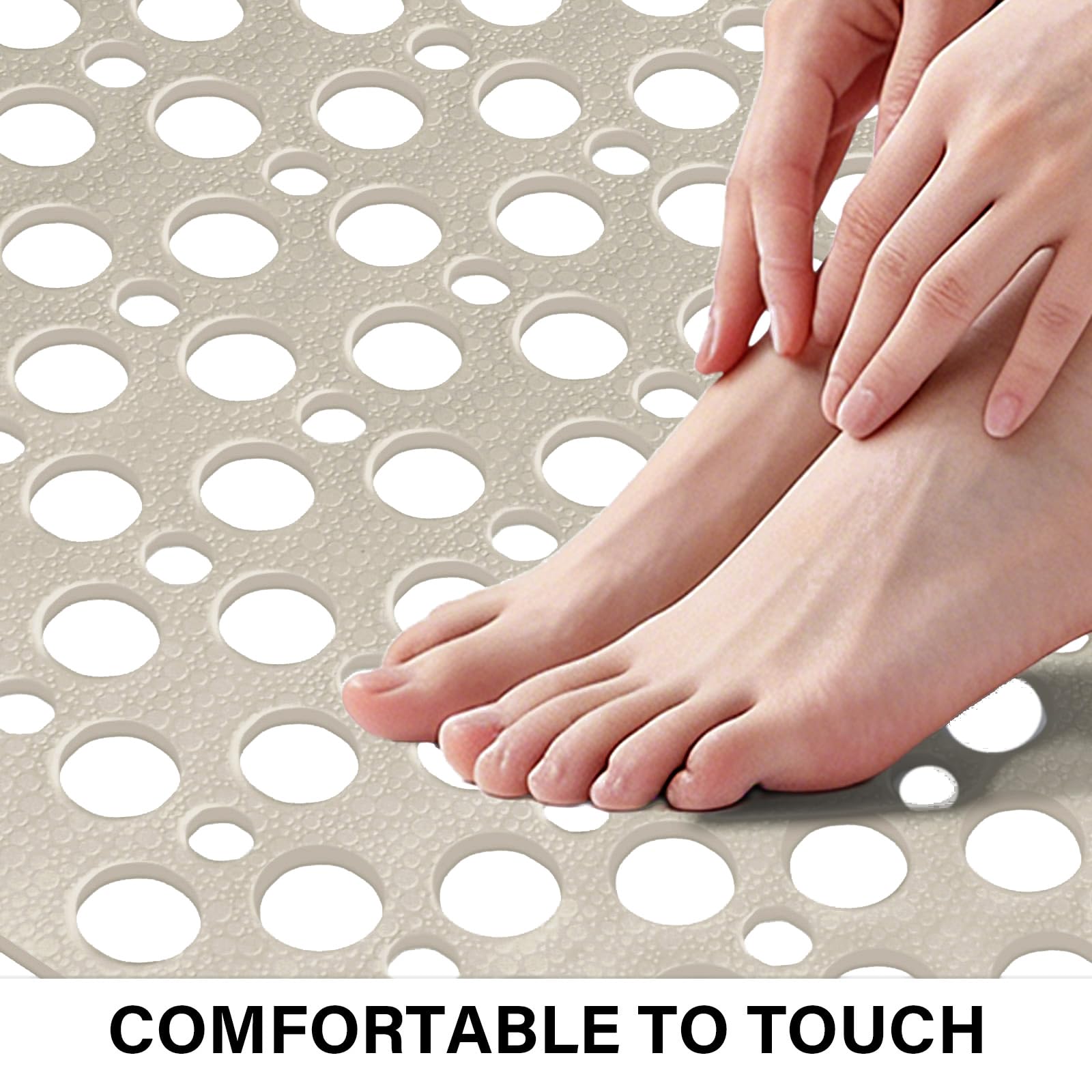 Tapis de douche antidérapant : 90 x 60 cm Grand tapis de douche pour douche intérieure – Tapis de douche doux en TPE antidérapant anti-moisissure long avec grands trous de drainage