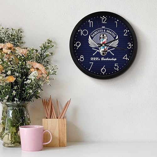 Miniatura 5 de Reloj de pared personalizado de peluquero de 10 pulgadas, añade tu diseño, reloj de pared personalizado silencioso sin tictac, reloj de pared