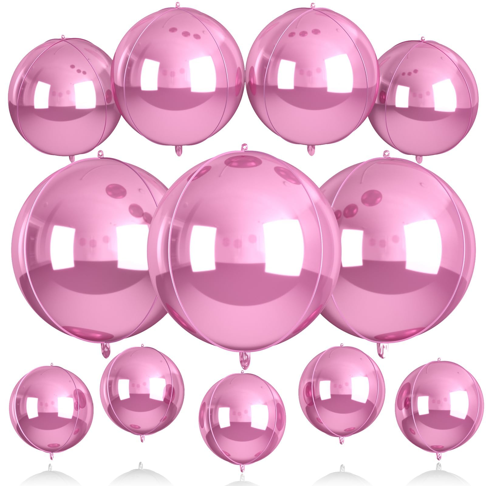 Biapian 12Pcs Light Pink Round Balloons Foil, 22" 18" 15" 10" 4D Sphere Shaped Ball Balloon, Large Metallic Pink Balloons for Wedding Prom Bridal Baby Shower Birthday Party Decorations Backdrop