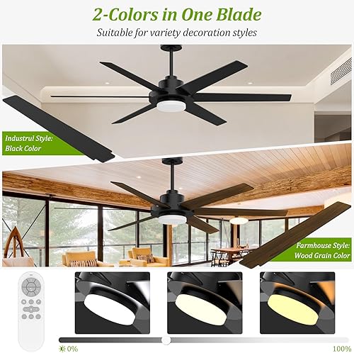 Miniatura 6 de Ventiladores de techo de 64 pulgadas con luces y control remoto y APP, ventilador de techo industrial reversible con motor CC silencioso, 6