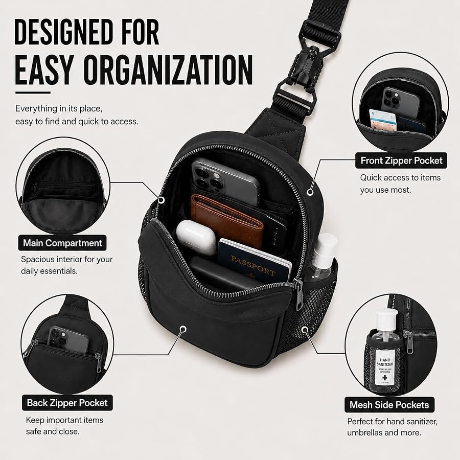 Anti theft crossbody bag for women and men, lightweight nylon