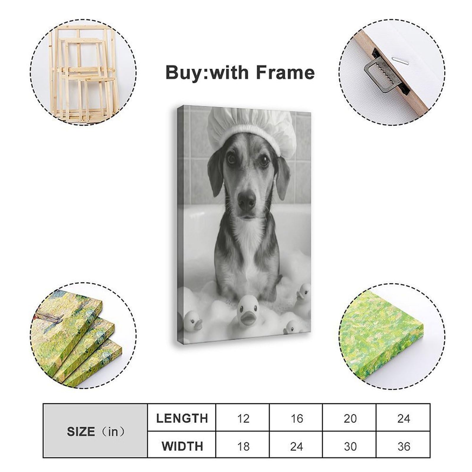 Lustiger Hund in der Badewanne, niedlicher Welpe mit Duschhaube, Leinwandposter, Wandkunst, Dekordruck, Bild Gemälde für Wohnzimmer, Schlafzimmer, Dekoration, 50,8 x 76,2 cm (L x B)