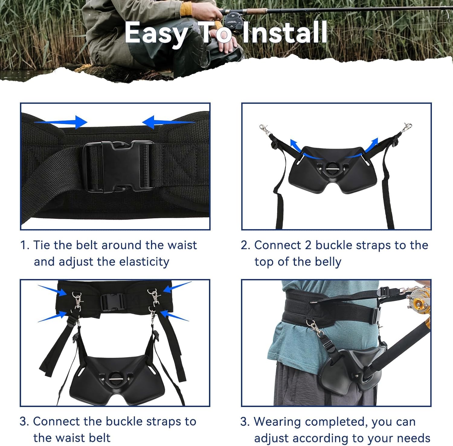 Fishing Belt Rod Holder, Adjustable Fishing Fighting Waist Belt with EVA Foam Padded Straps & Safety Buckle, Boat Fish Harness Belts Rod Holder(Black)