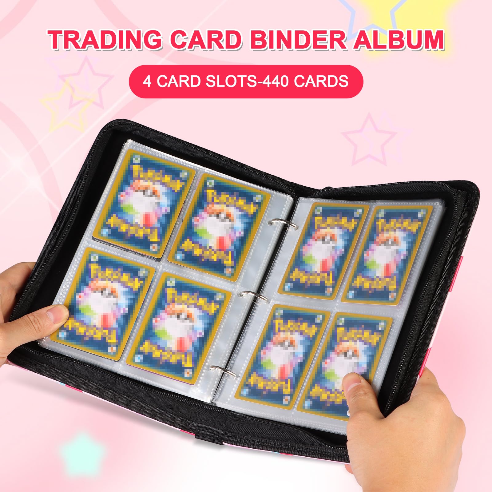 Álbum De Cartas De 4 Bolsillos – 55 Páginas, 440 Bolsillos – Carpeta Cremallera Para Tarjetas Coleccionables – Regalo Ideal