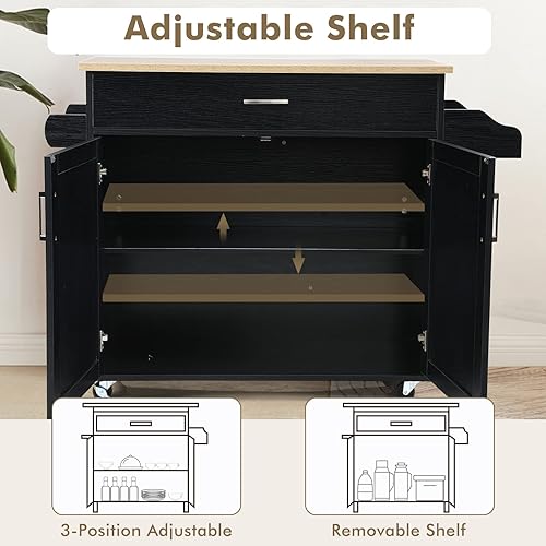 Miniatura 3 de COSTWAY Carrito de isla de cocina, carrito de almacenamiento rodante con ruedas de goma bloqueables, gabinete grande, cajón, estante de especias y